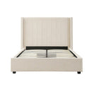 Alexa Queen Size High Rise Headboard Linen Beige Fabric Four MDF Drawers with Wheels Bed Frame - RnR Galore