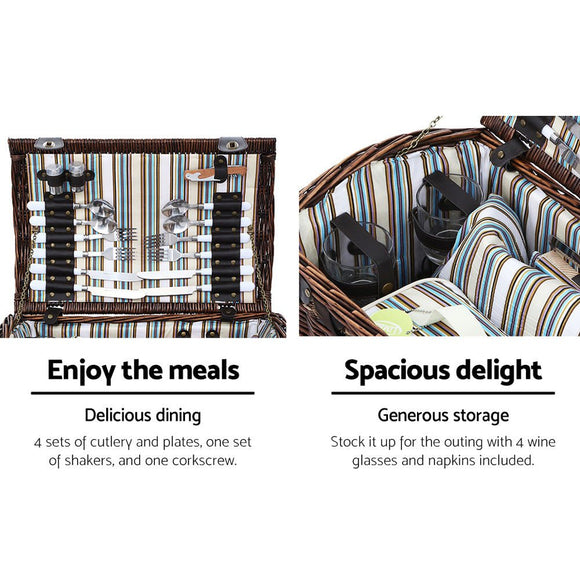 Alfresco 4 Person Picnic Basket Set Insulated Storage Blanket - RnR Galore