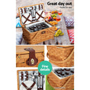Alfresco 4 Person Picnic Basket Set Wooden Blanket Bag Insulated - RnR Galore