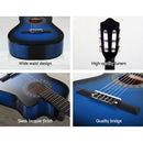 Alpha 34 Inch Classical Guitar Wooden Body Nylon String w/ Stand Beignner Blue - RnR Galore