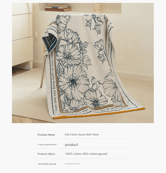 Among the flower fields 40S Pure Cotton Gauze Bath Towel - Extra Large, Thick, Soft, and Highly Absorbent for Adults - RnR Galore