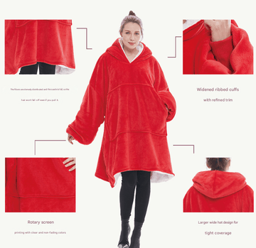 Apple Pattern Oversized Wearable Blanket Hoodie - Ultra Soft & Cozy Snuggle Pullover for Adults - RnR Galore