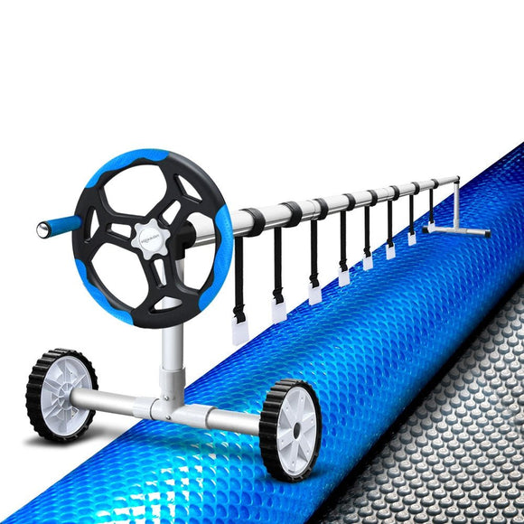 Aquabuddy Pool Cover 500 Micron 10.5x4.2m Silver Swimming Pool Solar Blanket 5.5m Blue Roller - RnR Galore