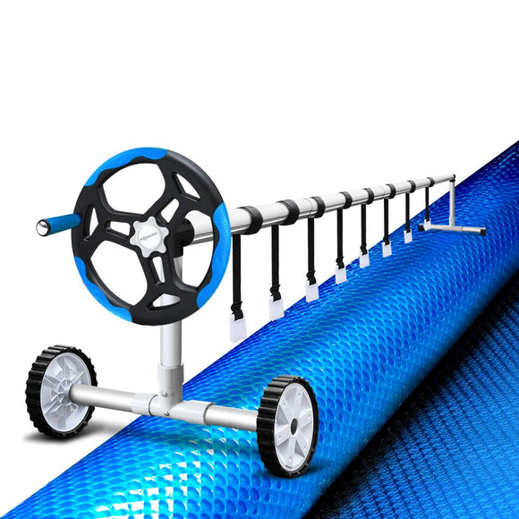 Aquabuddy Pool Cover 8x4.2m 400 Micron Swimming Pool Solar Blanket 5.5m Roller Blue - RnR Galore