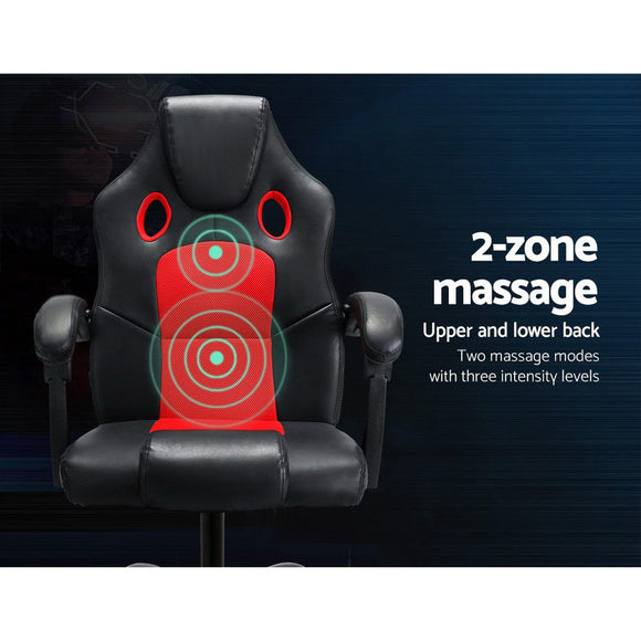 Artiss 2 Point Massage Gaming Office Chair PU Leather Red - RnR Galore