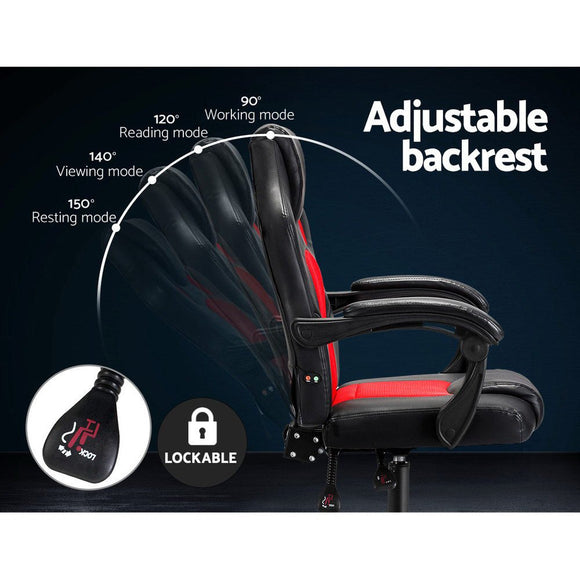 Artiss 2 Point Massage Gaming Office Chair PU Leather Red - RnR Galore