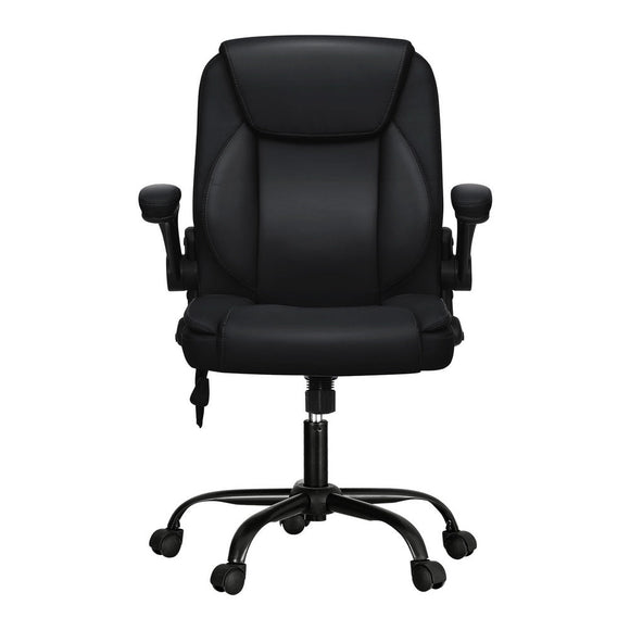 Artiss 2 Point Massage Office Chair Leather Mid Back Black - RnR Galore