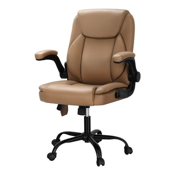 Artiss 2 Point Massage Office Chair Leather Mid Back Espresso - RnR Galore