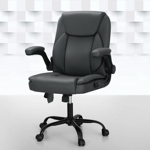 Artiss 2 Point Massage Office Chair Leather Mid Back Grey - RnR Galore