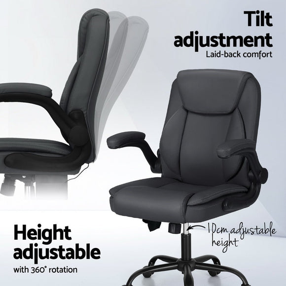 Artiss 2 Point Massage Office Chair Leather Mid Back Grey - RnR Galore