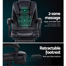 Artiss 2 Point Massage Office Chair PU Leather Footrest Black - RnR Galore