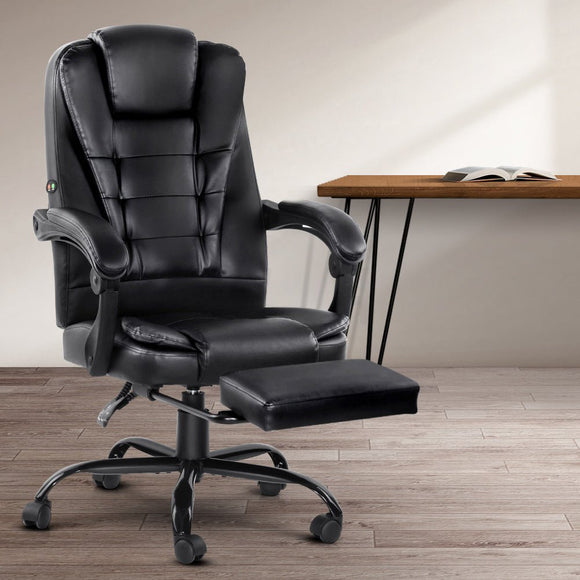 Artiss 2 Point Massage Office Chair PU Leather Footrest Black - RnR Galore