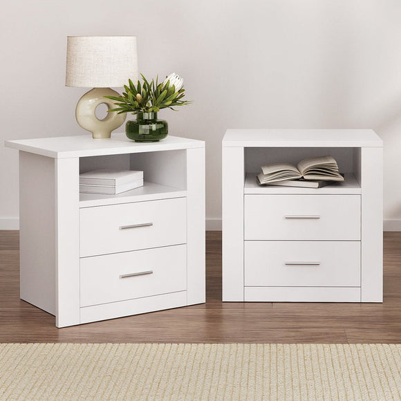 Artiss 2 X Bedside Table 2 Drawers with Shelf - TARA White - RnR Galore