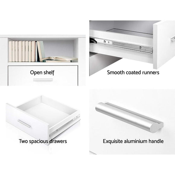 Artiss 2 X Bedside Table 2 Drawers with Shelf - TARA White - RnR Galore