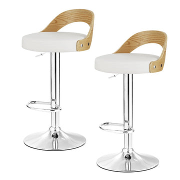 Artiss 2x Bar Stools Adjustable Leather Padded White - RnR Galore