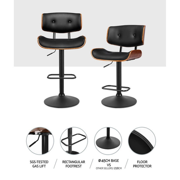 Artiss 2x Bar Stools Gas Lift Leather All Black - RnR Galore