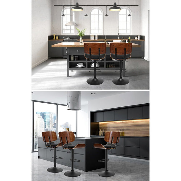 Artiss 2x Bar Stools Gas Lift Leather All Black - RnR Galore
