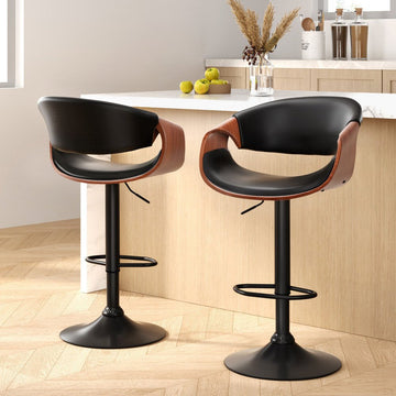 Artiss 2x Bar Stools Gas Lift Leather w/Armrest - RnR Galore