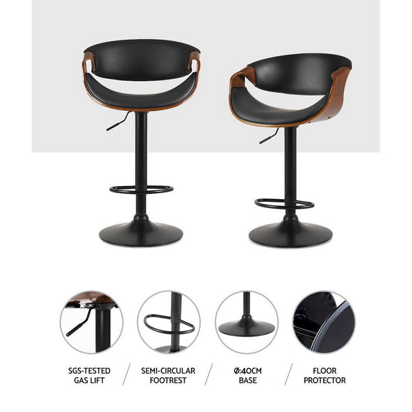 Artiss 2x Bar Stools Gas Lift Leather w/Armrest - RnR Galore