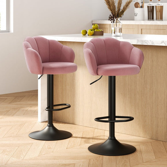 Artiss 2x Bar Stools Gas Lift Velvet Pink - RnR Galore