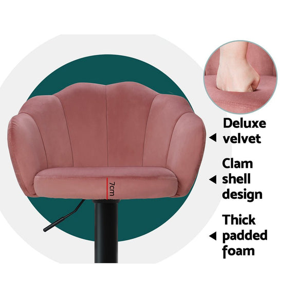 Artiss 2x Bar Stools Gas Lift Velvet Pink - RnR Galore