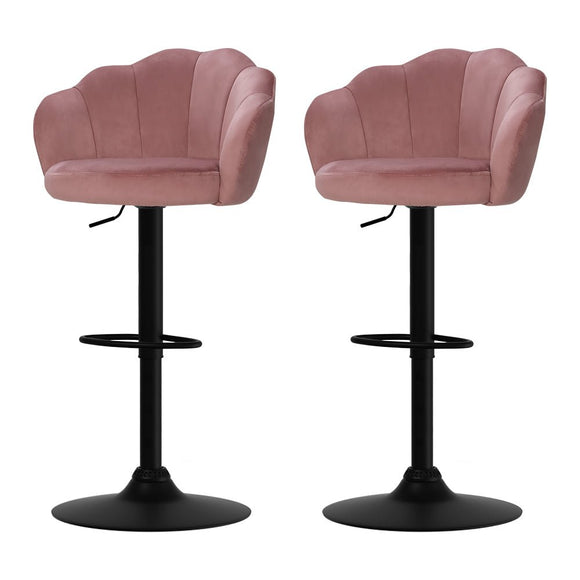 Artiss 2x Bar Stools Gas Lift Velvet Pink - RnR Galore