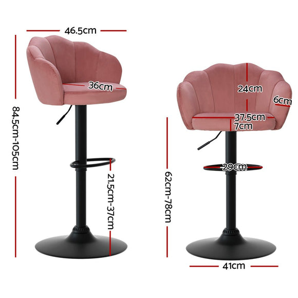 Artiss 2x Bar Stools Gas Lift Velvet Pink - RnR Galore