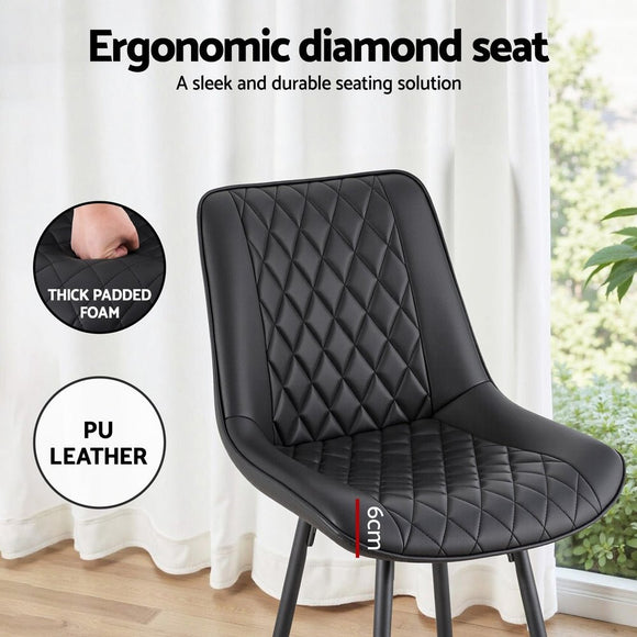 Artiss 2x Bar Stools Kitchen Dining Chair Counter Stool Diamond PU Leather Black - RnR Galore