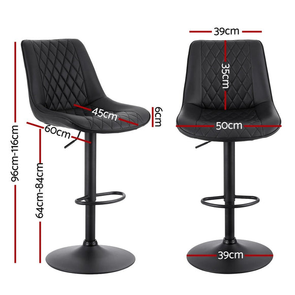 Artiss 2x Bar Stools Kitchen Swivel Gas Lift Counter Chair Diamond Leather Black - RnR Galore