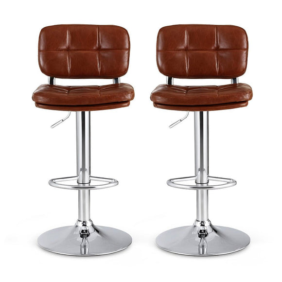 Artiss 2x Bar Stools Kitchen Swivel Gas Lift Counter Chair Tuft PU Leather Brown - RnR Galore