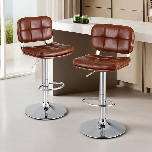 Artiss 2x Bar Stools Kitchen Swivel Gas Lift Counter Chair Tuft PU Leather Brown - RnR Galore