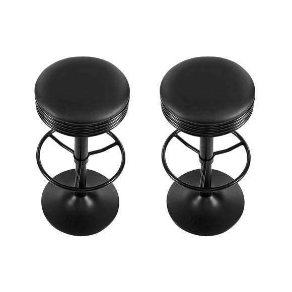 Artiss 2x Bar Stools Leather Padded Gas Lift Black - RnR Galore
