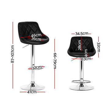 Artiss 2x Bar Stools Leather Padded Gas Lift Stool Black - RnR Galore