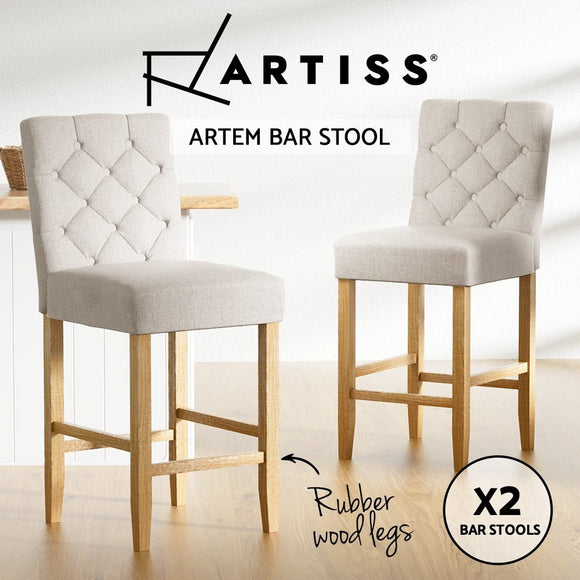 Artiss 2x Bar Stools Linen Upholstered Chairs - RnR Galore