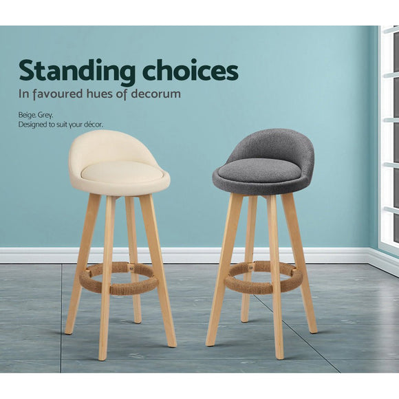 Artiss 2x Bar Stools Padded Leather Wooden Beige - RnR Galore