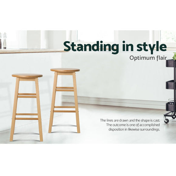 Artiss 2x Bar Stools Round Chairs Wooden Nature - RnR Galore
