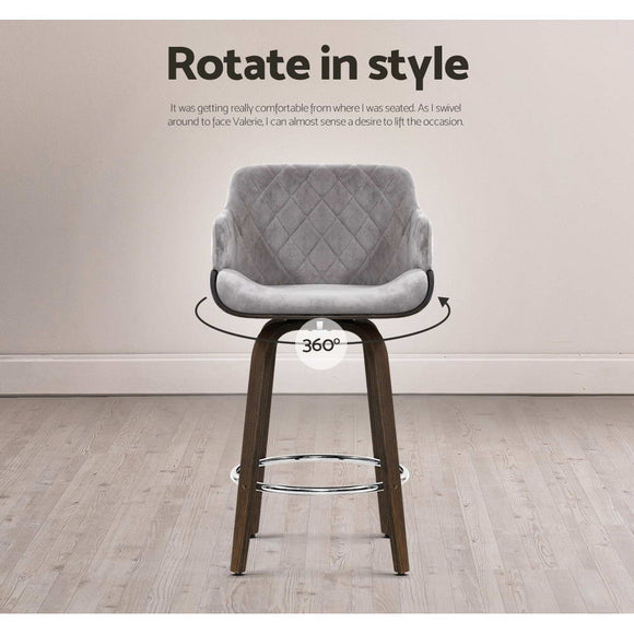 Artiss 2x Bar Stools Swivel Velvet Padded Wooden - RnR Galore