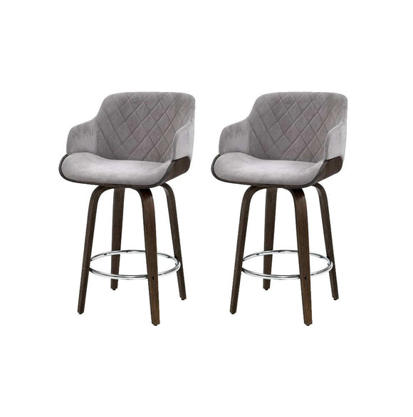 Artiss 2x Bar Stools Swivel Velvet Padded Wooden - RnR Galore