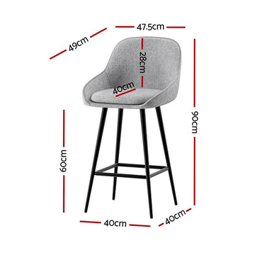 Artiss 2x Bar Stools Upholstered Stool Counter Seat Kitchen Dining Chairs - RnR Galore