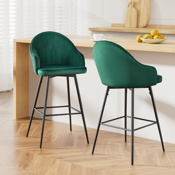 Artiss 2x Bar Stools Velvet Swivel Metal Legs Green - RnR Galore