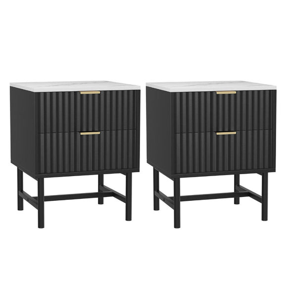 Artiss 2x Bedside Table 2 Drawers - Black - RnR Galore