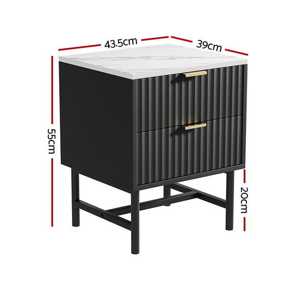 Artiss 2x Bedside Table 2 Drawers - Black - RnR Galore