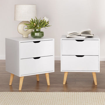 Artiss 2X Bedside Table 2 Drawers - BODEN White - RnR Galore