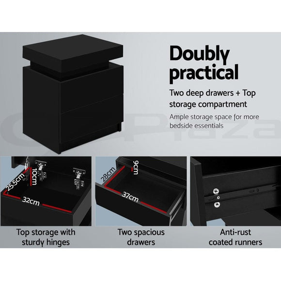 Artiss 2X Bedside Table 2 Drawers Lift - up Storage Black - RnR Galore