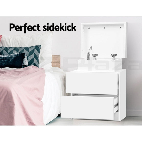 Artiss 2X Bedside Table 2 Drawers Lift - up Storage White - RnR Galore