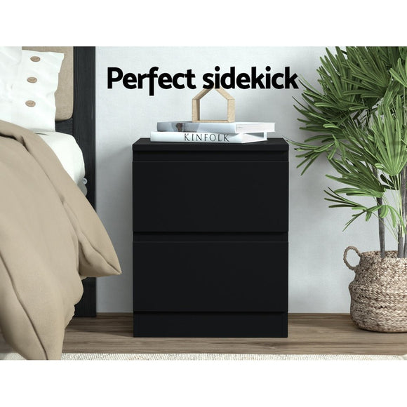 Artiss 2x Bedside Table 2 Drawers - PEPE Black - RnR Galore