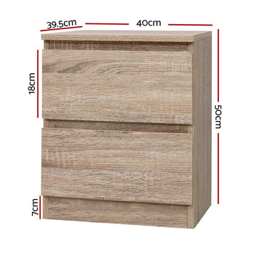 Artiss 2x Bedside Table 2 Drawers - PEPE Oak - RnR Galore