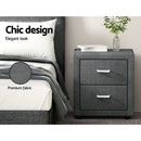 Artiss 2X Bedside Table 2 Drawers Side Table Fabric - CADEN Grey - RnR Galore
