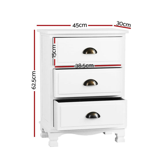 Artiss 2x Bedside Table 3 Drawers Vintage - THYME White - RnR Galore
