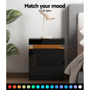 Artiss 2X Bedside Table LED 2 Drawers Lift - up Storage - COLEY Black - RnR Galore